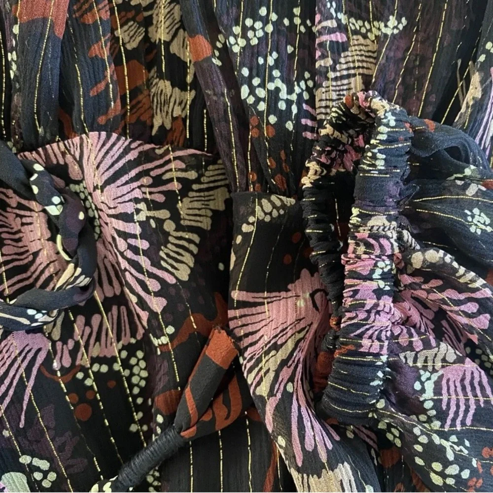 A.L.C. Silk Printed Esme Dress Long Sleeves Brown Multi 2 6 NWT - Picture 7 of 9